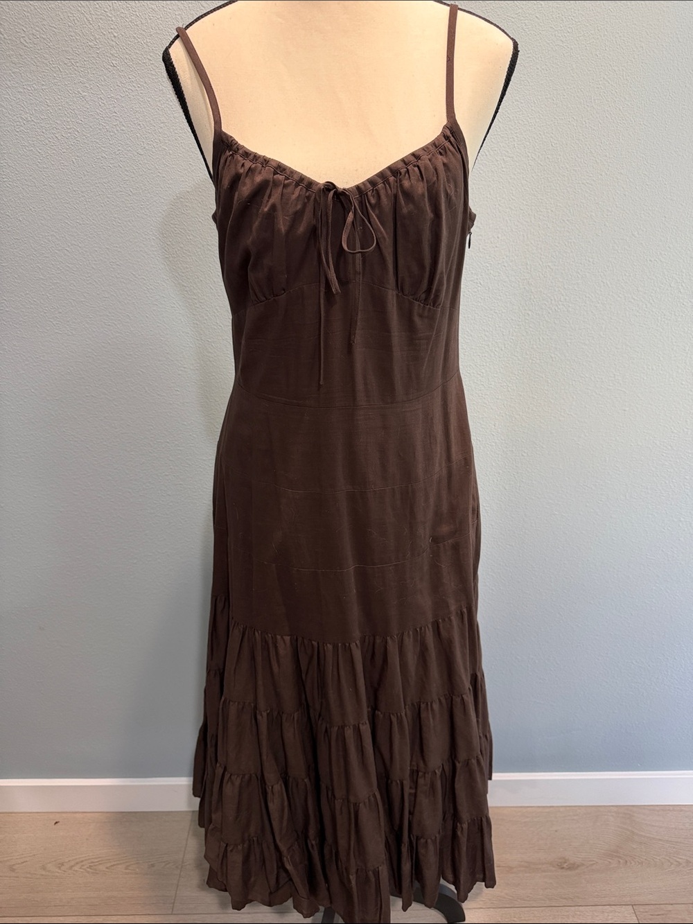 LOFT Brown Tiered Spaghetti-Strap Maxi Dress